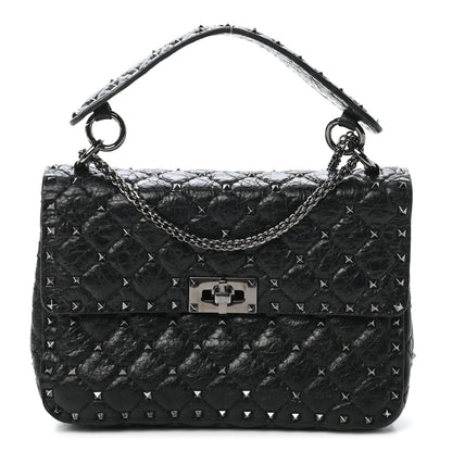 Valentino Garavani Craquele Nappa Medium Rockstud Spike Shoulder Bag Black 1 of 8