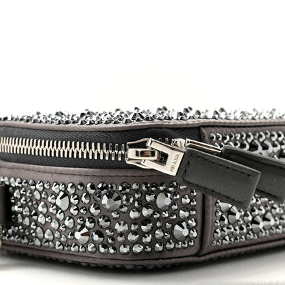 Prada Satin Crystal Metal Triangle Logo Odette Crossbody Fumo 9 of 10