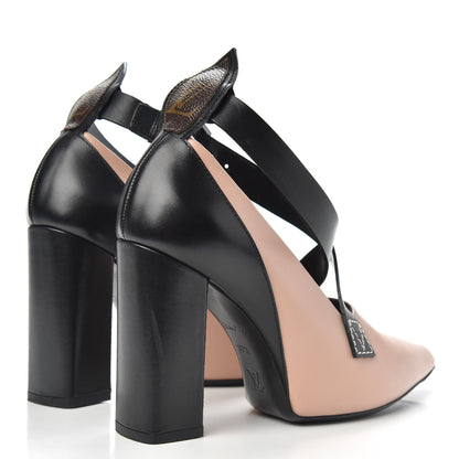 Louis Vuitton Calfskin Matchmake Cross Pumps 37.5 Beige Black 4 of 8