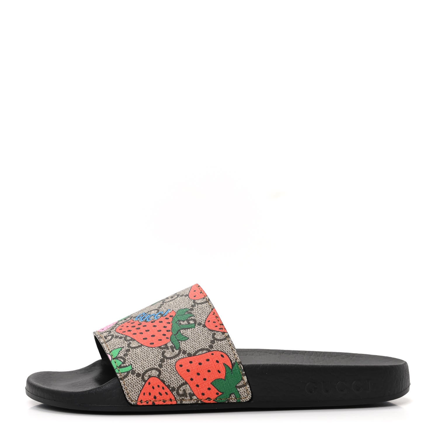 Gucci GG Supreme Monogram Strawberry Slide Sandals 36 Beige Multicolor 1 of 8