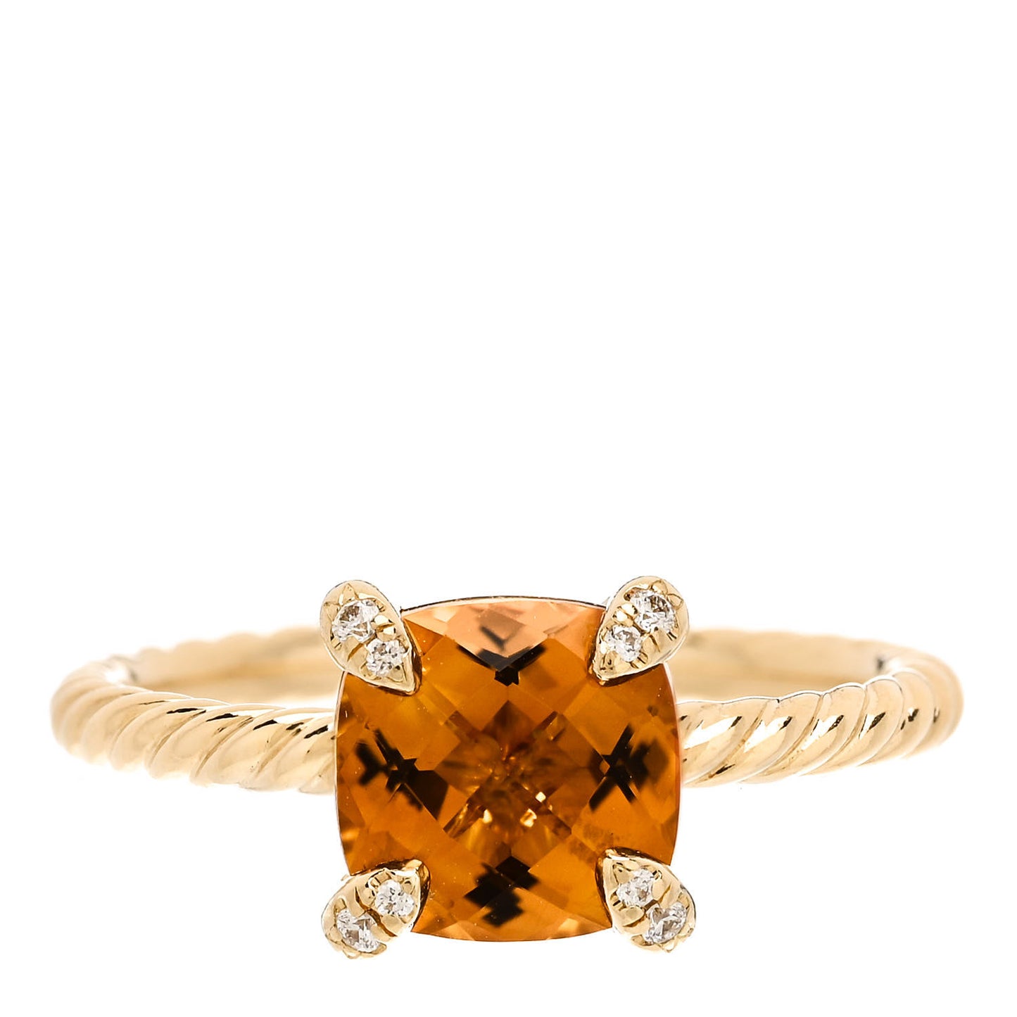 18K Yellow Gold Diamond Citrine 7mm Chatelaine Ring 50 5.5