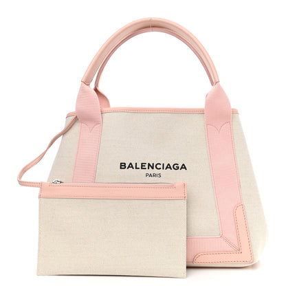 Balenciaga Cotton Canvas Satin Calfskin S Navy Cabas Pink Beige 1 of 10