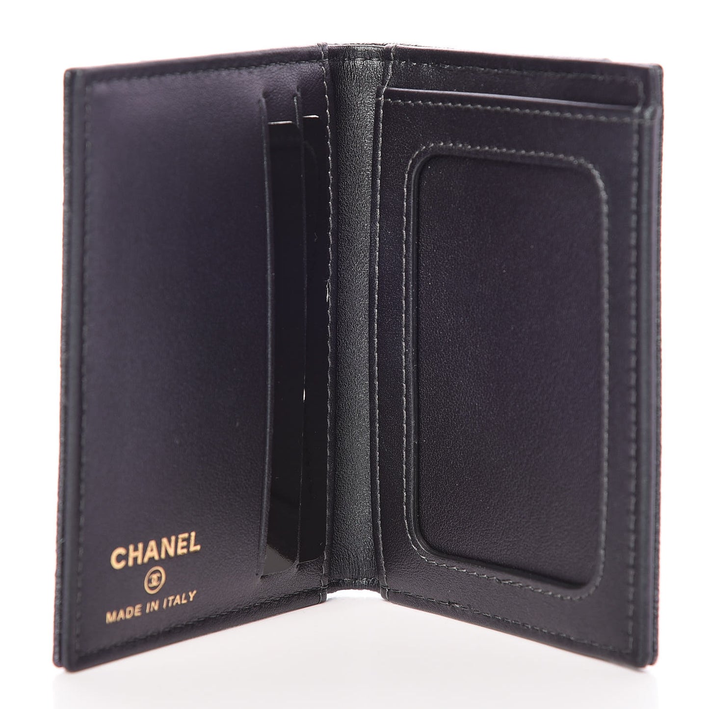 Iridescent Caviar Quilted Card Holder Wallet Black