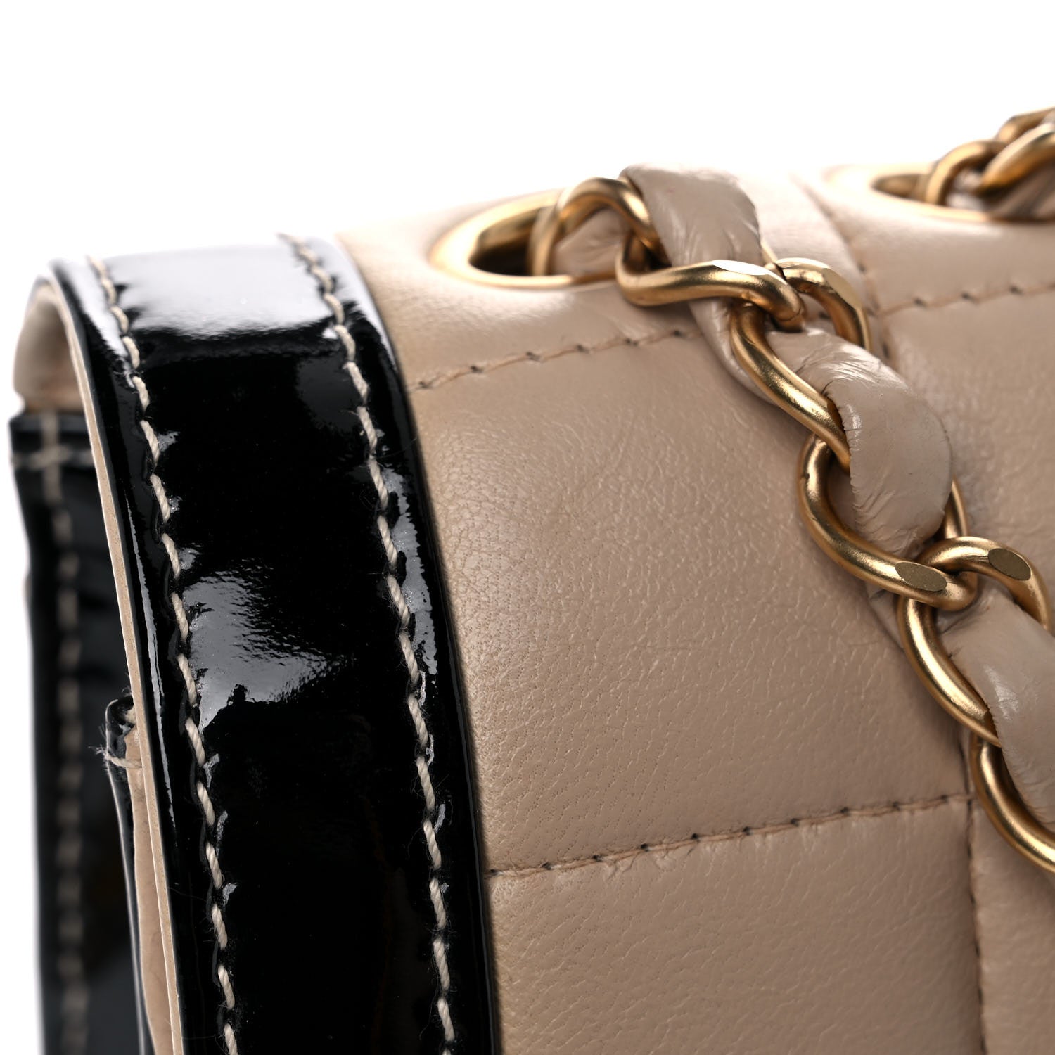 Chanel Lambskin Patent Chocolate Bar Flap Beige Black 14 of 15