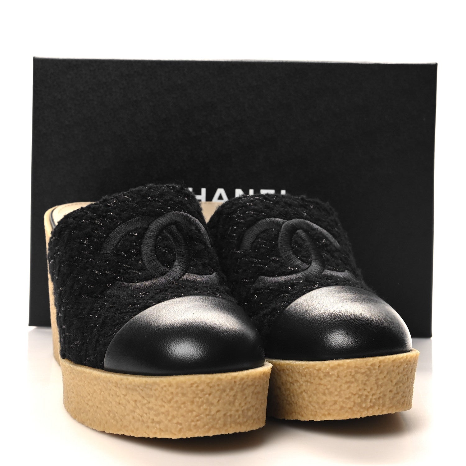 Chanel Iridescent Wool Tweed Lambskin CC Mules 41 Black 9 of 9