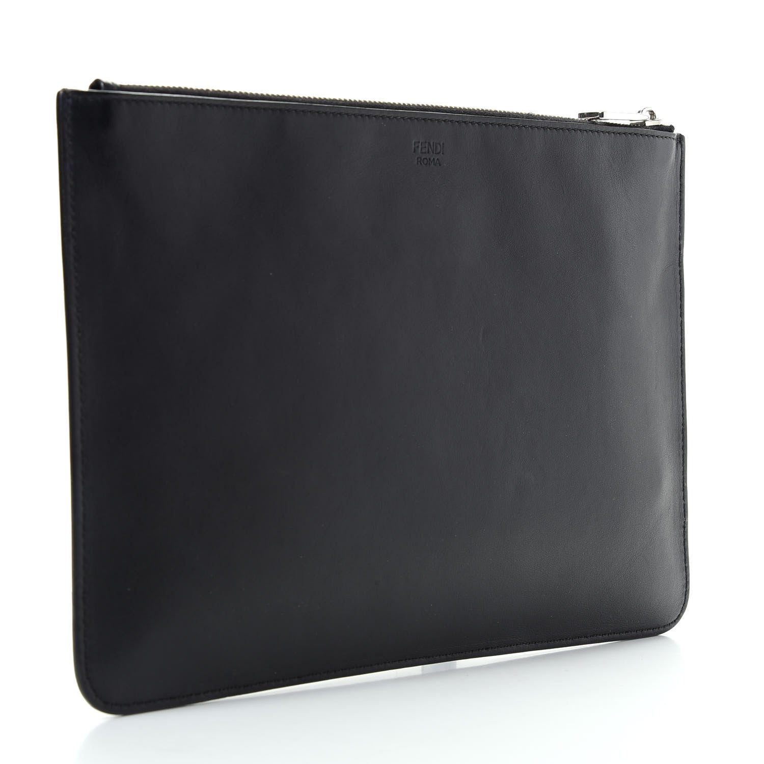 Fendi Vitello Century Shadow Logo Inlay Tri-Color Pouch Black Asfalto Multicolor 3 of 7