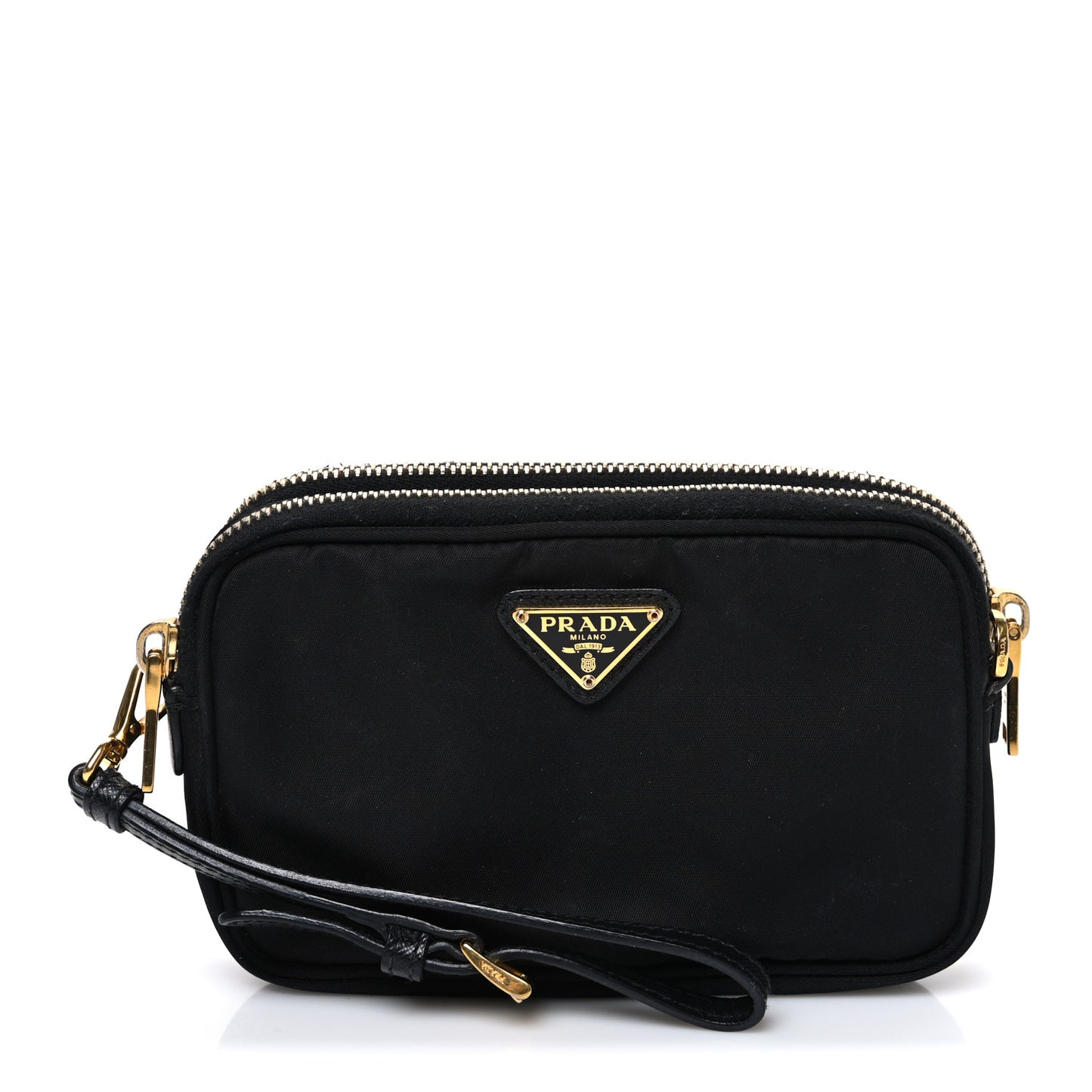Nylon Saffiano Triangle Mini Wristlet Pouch Black