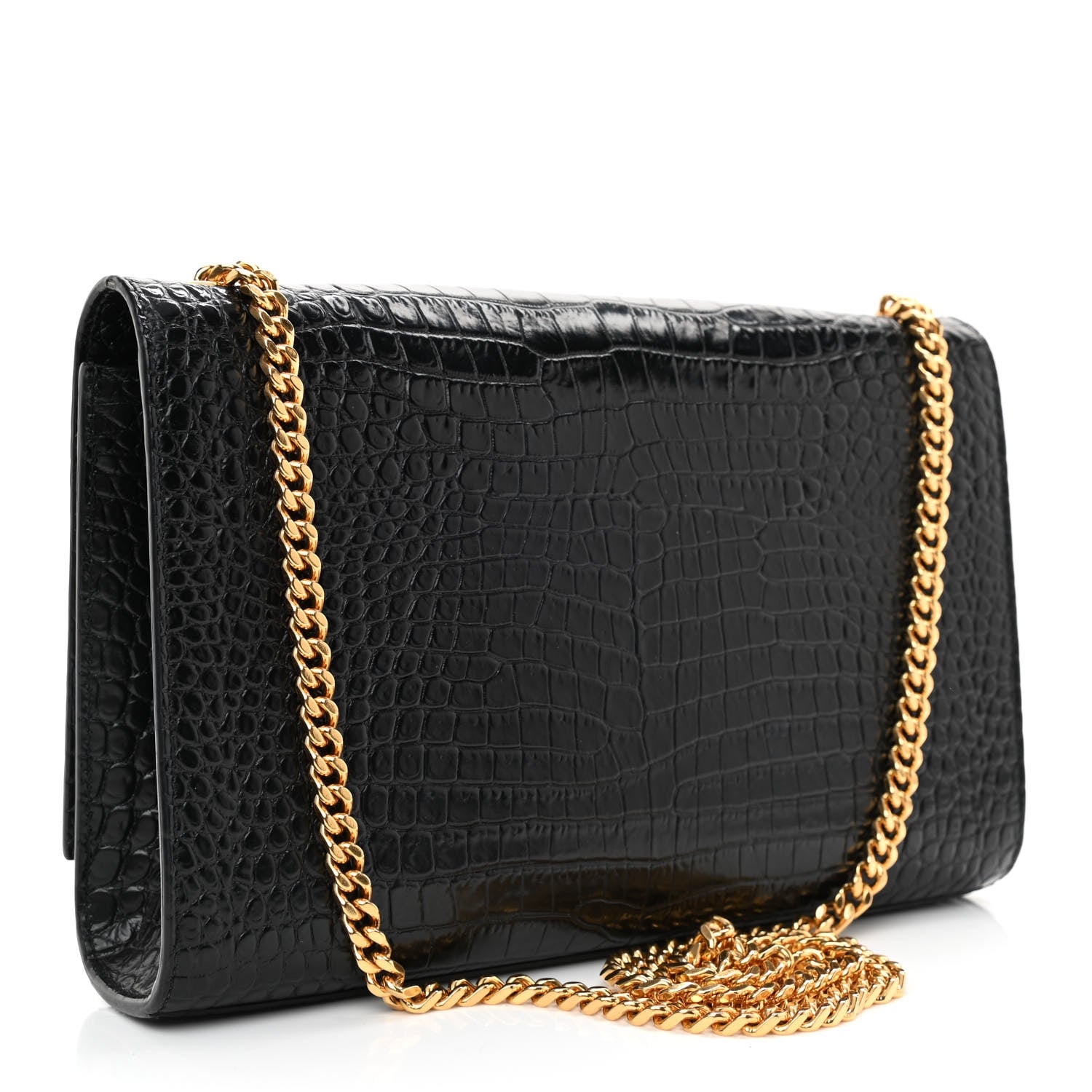 Saint Laurent Calfskin Crocodile Embossed Medium Classic Monogram Kate Tassel Satchel Blue Sapphire 3 of 8