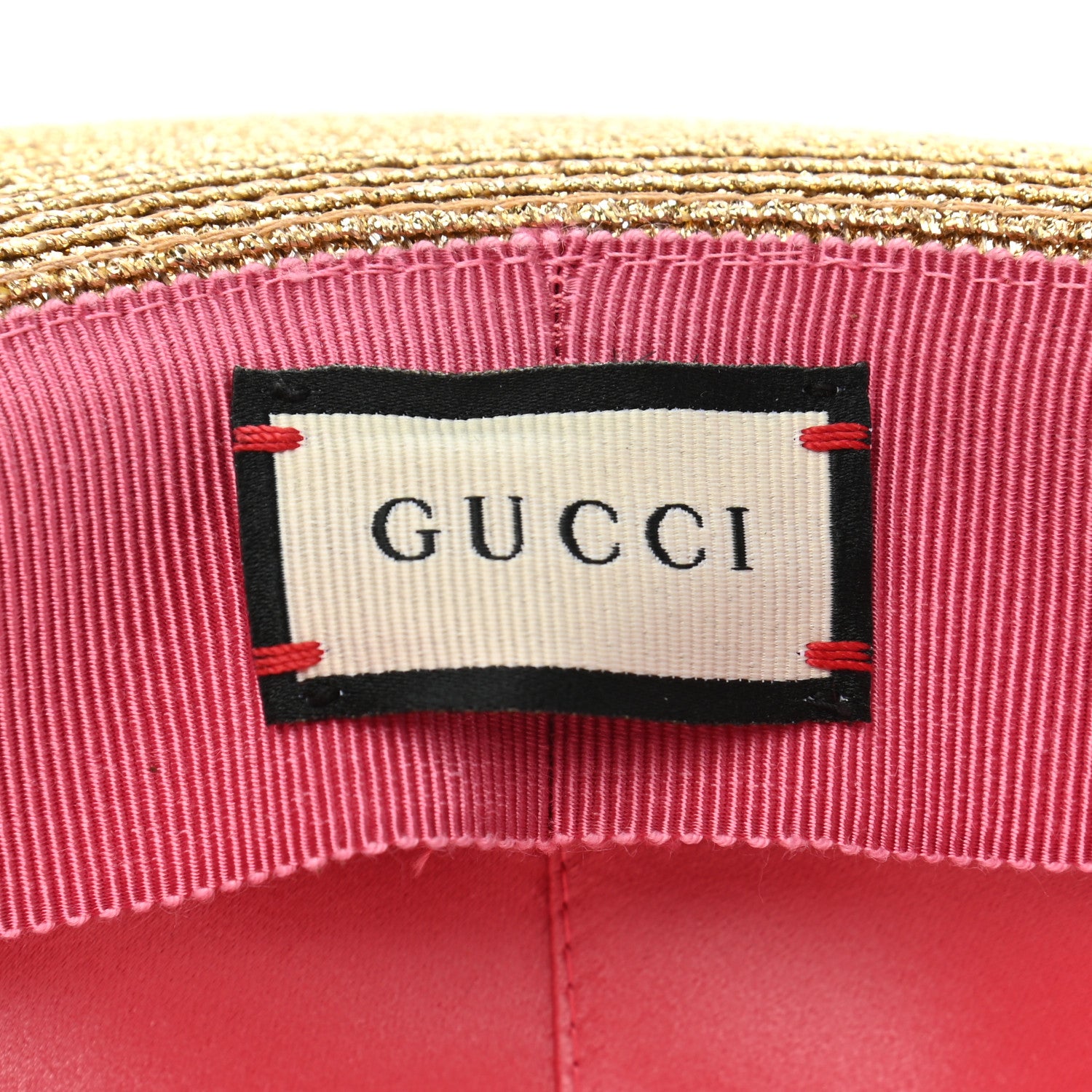 Gucci Glittered Straw Grosgrain Wide Brim Hat XL Gold Black 8 of 10
