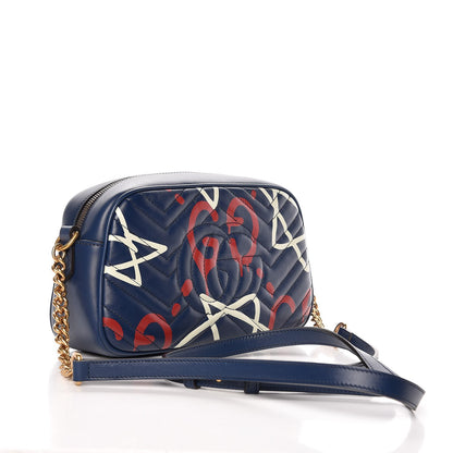 Gucci Calfskin Matelasse GucciGhost Small GG Marmont Chain Shoulder Bag Blue Agata Hibiscus Red 4 of 9