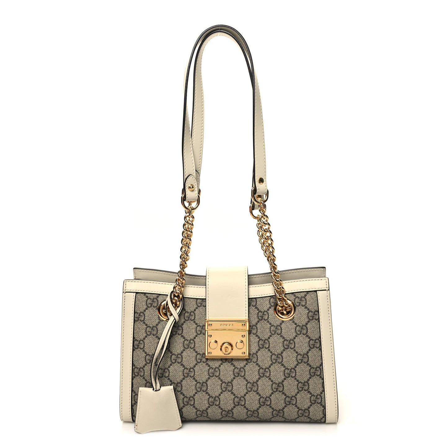 GG Supreme Monogram Moon Calfskin Small Padlock Tote Beige Ebony Mystic White