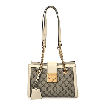 Gucci GG Supreme Monogram Moon Calfskin Small Padlock Tote Beige Ebony Mystic White 1 of 10