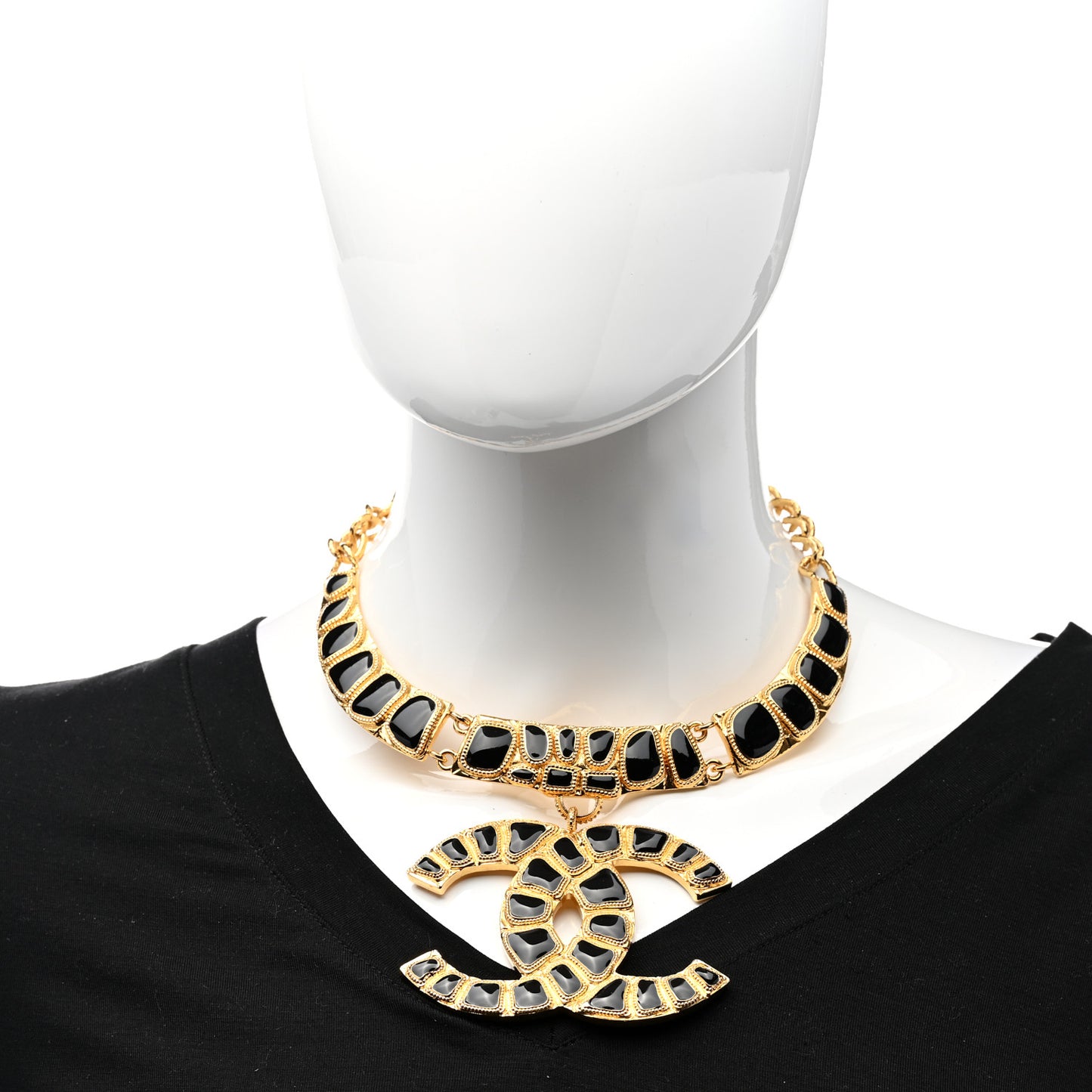 Resin Along The Nile Large CC Pendant Necklace Gold Black