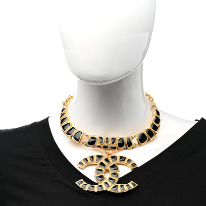 Chanel Resin Along The Nile Large CC Pendant Necklace Gold Black 2 of 4