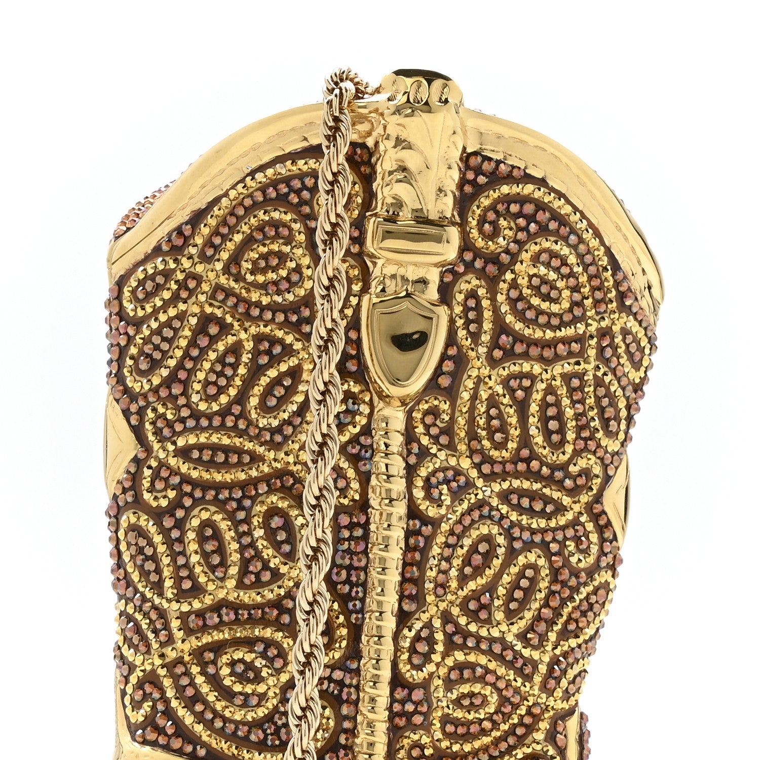 Judith Leiber Swarovski Crystal Cowboy Boot Austin Minaudiere Clutch Gold Brown 8 of 11