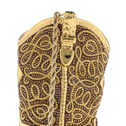 Judith Leiber Swarovski Crystal Cowboy Boot Austin Minaudiere Clutch Gold Brown 8 of 11