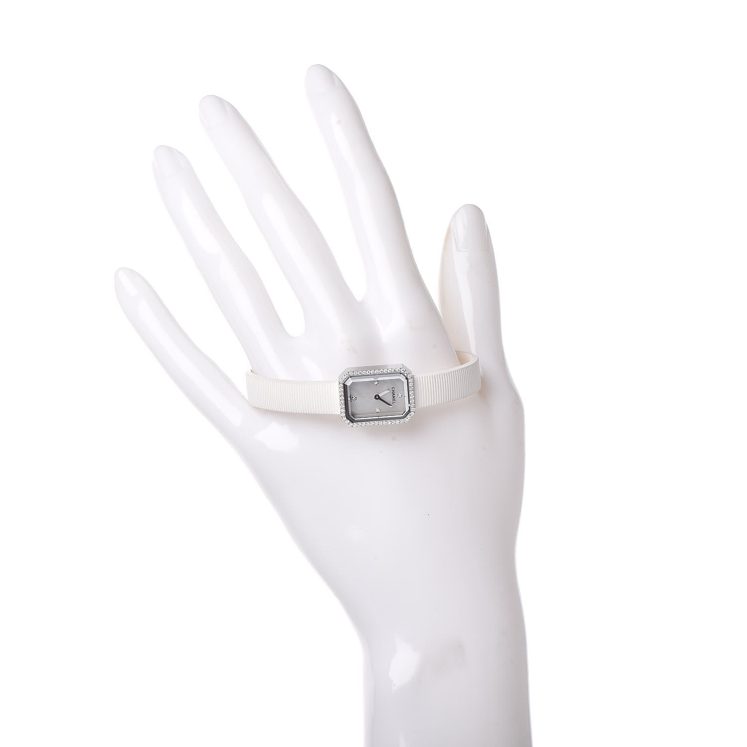 Chanel Stainless Steel Rubber Diamond Bezel Mother of Pearl 16mm Premiere Quartz Watch 2 of 7