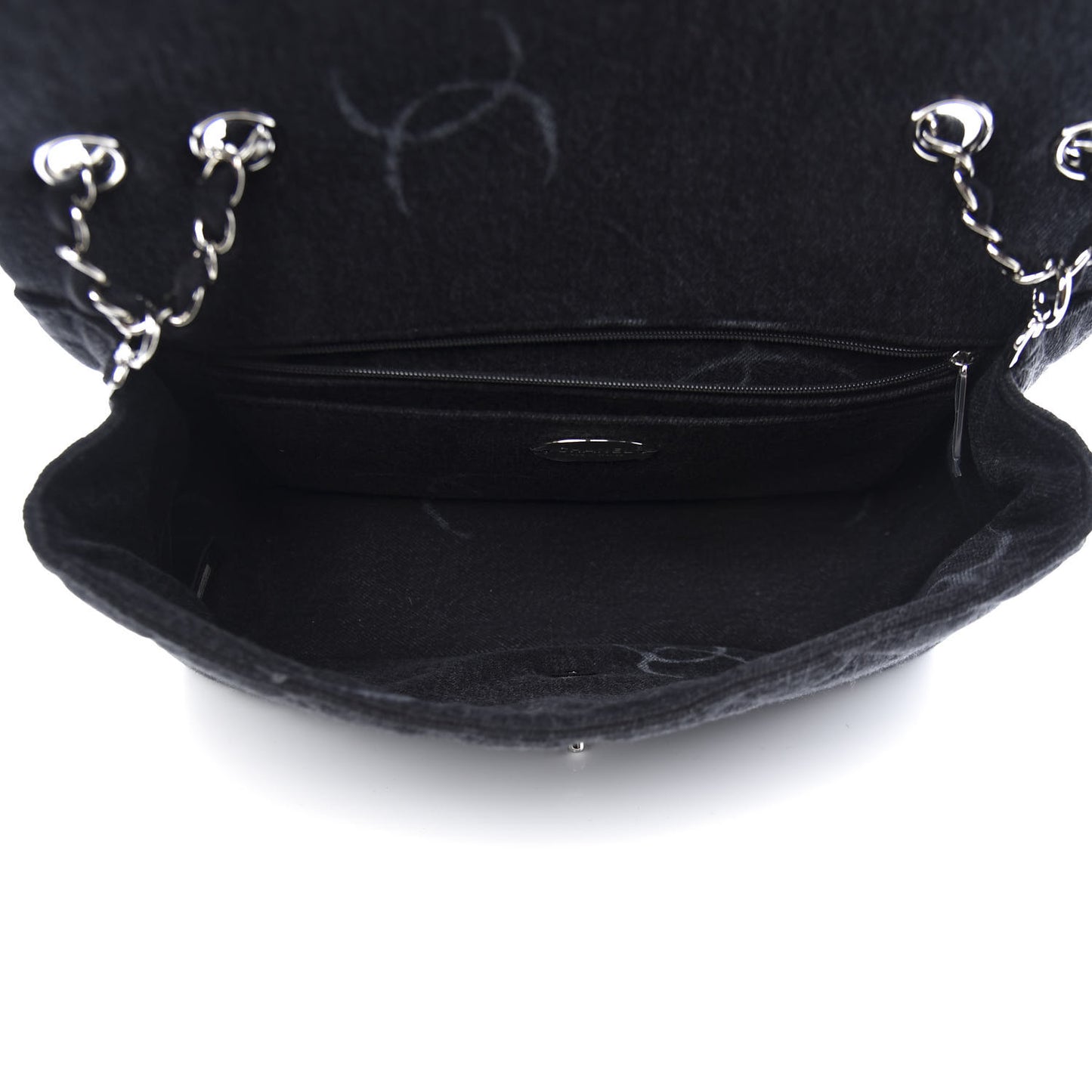Denim Quilted CC Print Jumbo Single Flap Black