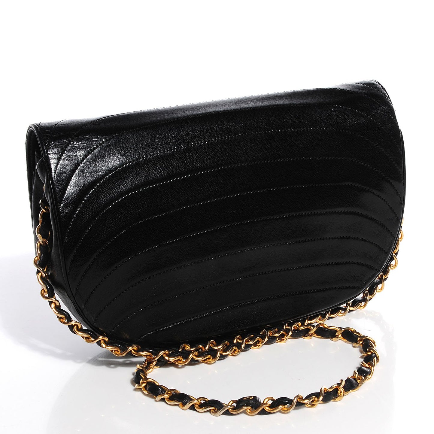 Lambskin Ribbon Stitched Flap Black