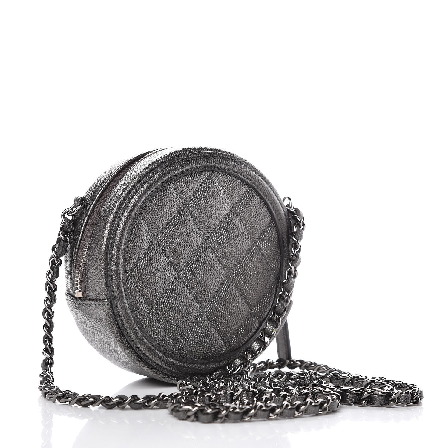 Chanel Metallic Caviar Quilted Round Filigree Crossbody Dark Silver 3 of 8