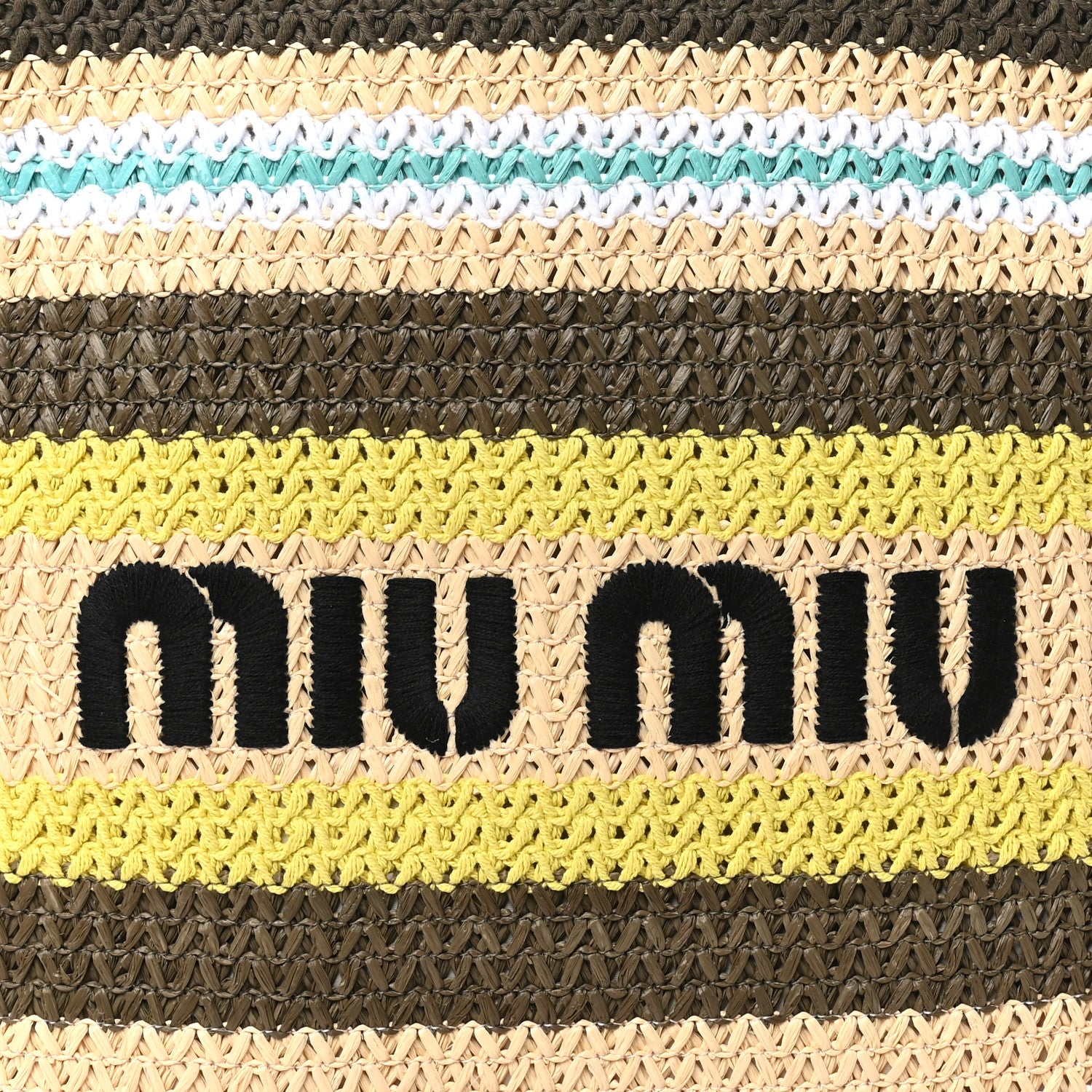 Miu Miu Raffia Crochet Stripe Vertical Tote Bag Tundra Limone Natural 7 of 9