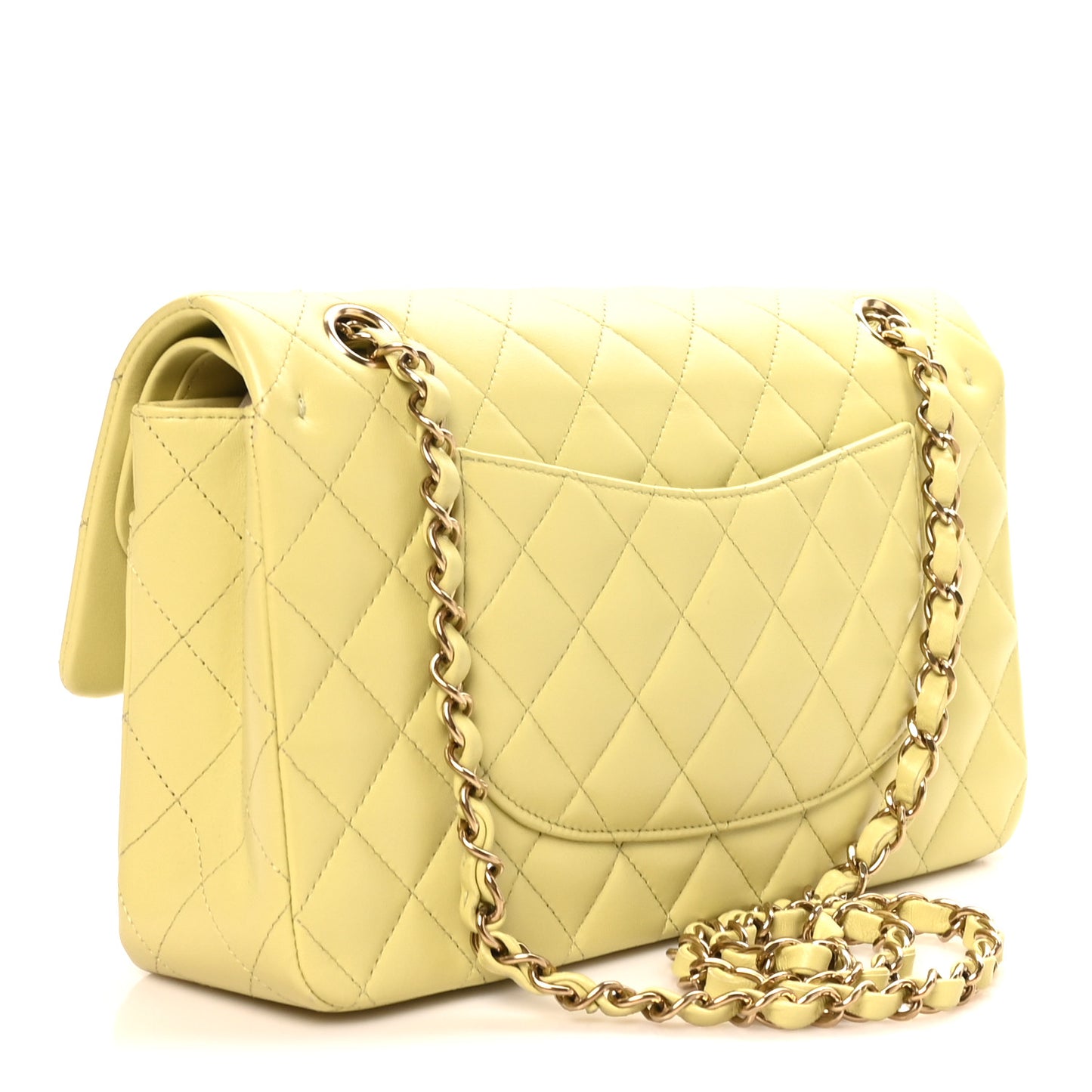 Lambskin Quilted Medium Double Flap Yellow