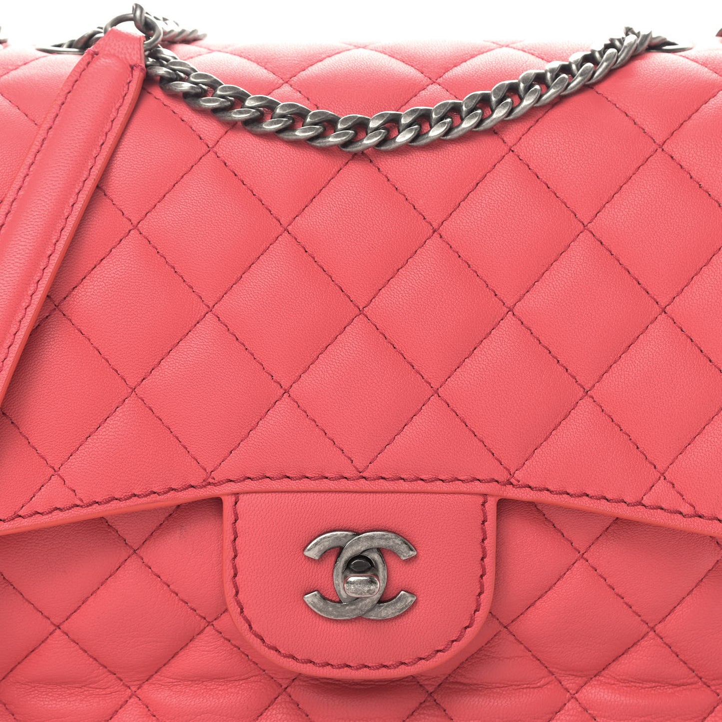 Lambskin Quilted Large Natural CC Flap Dark Pink