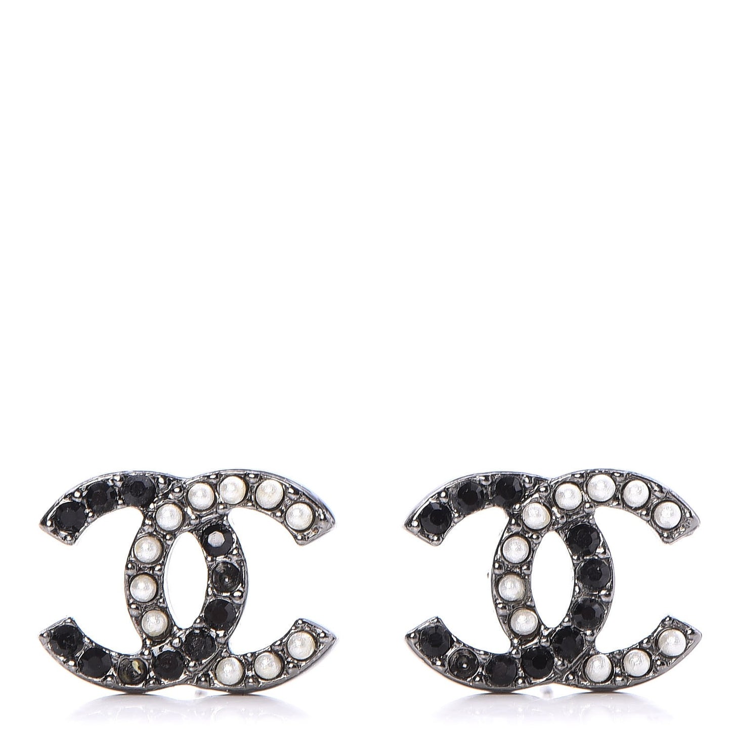 Pearl Crystal CC Earrings Black Silver