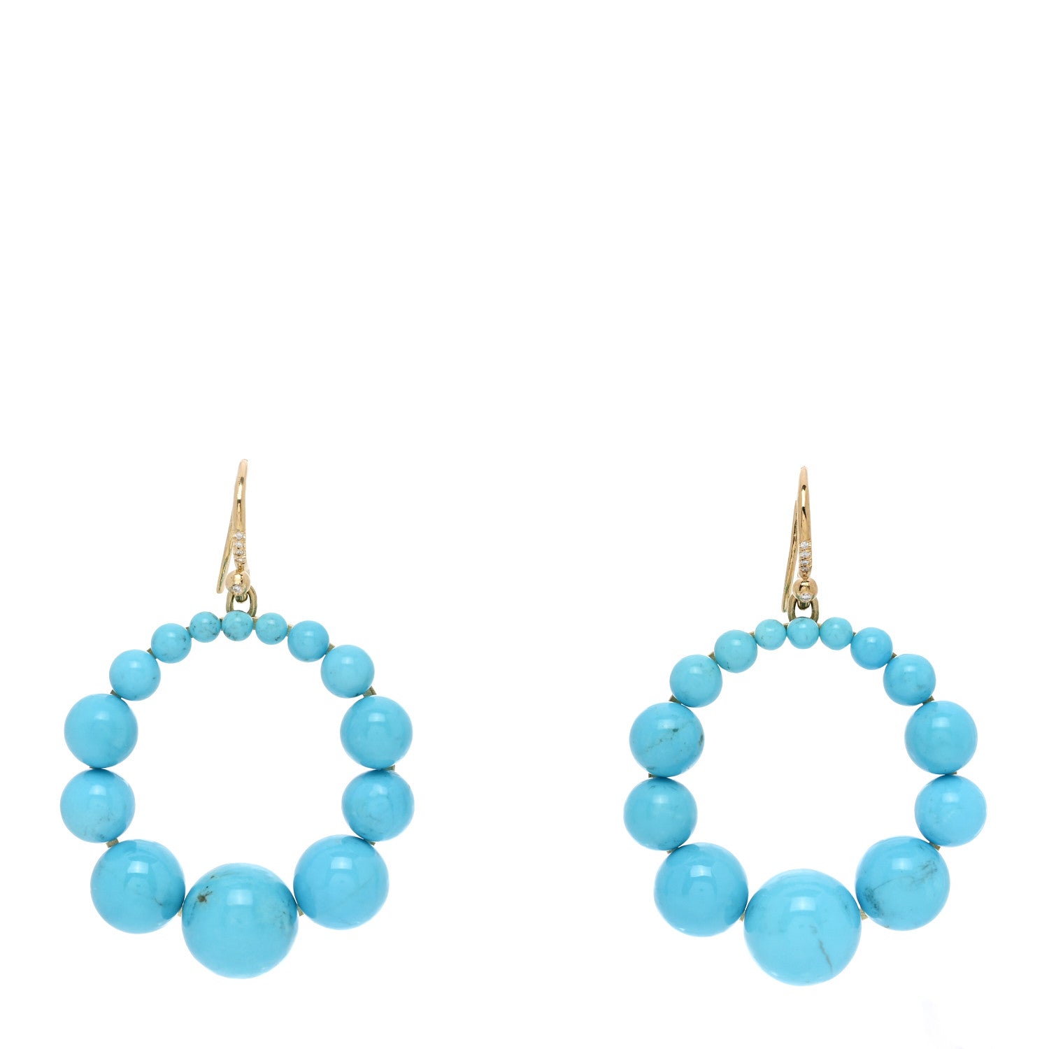 Irene Neuwirth 18K Yellow Gold Diamond Turquoise Gumball Earrings 1 of 4