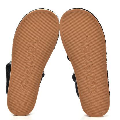 Chanel Cord Lambskin Quilted Logo Sandals 37 Black 5 of 11