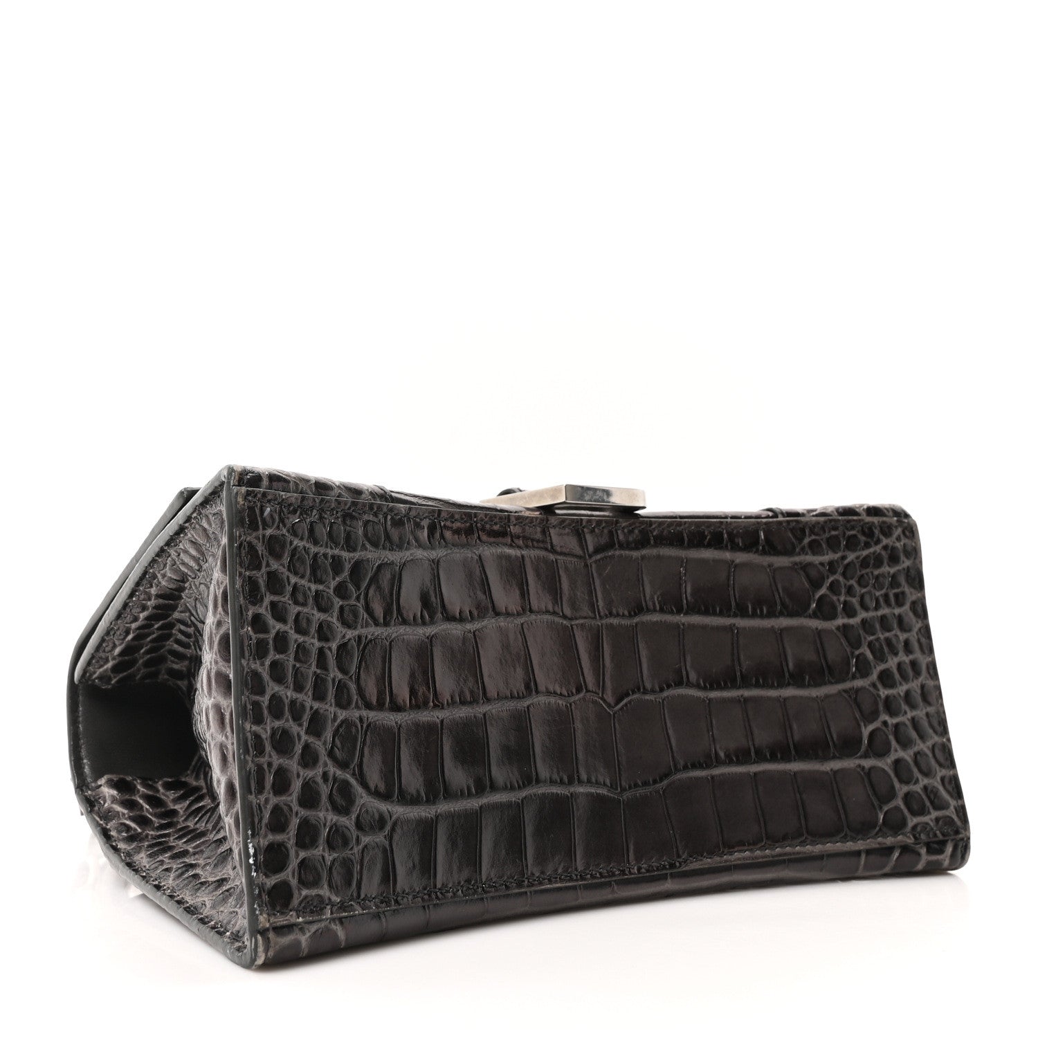 Balenciaga Shiny Calfskin Crocodile Embossed Small Hourglass Top Handle Bag Dark Grey 4 of 9