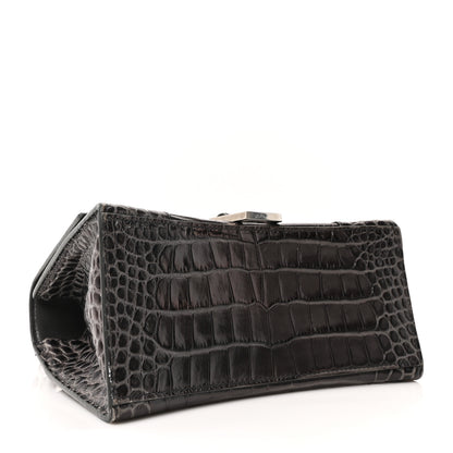 Balenciaga Shiny Calfskin Crocodile Embossed Small Hourglass Top Handle Bag Dark Grey 4 of 9