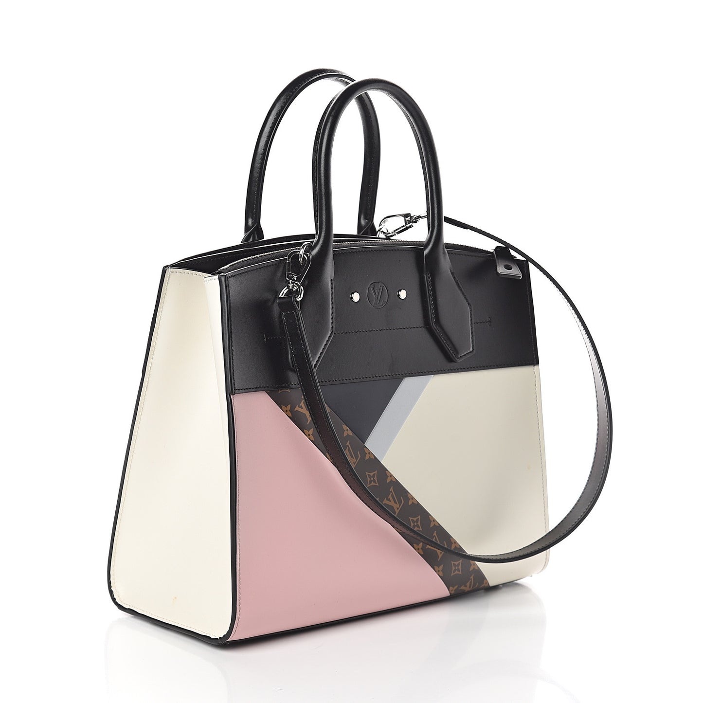 Calfskin Monogram Tape City Steamer MM Rose White Navy