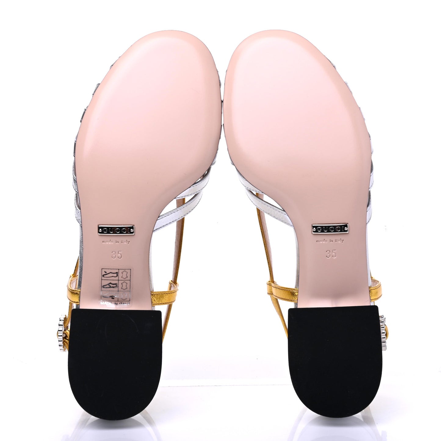 Metallic Nappa Crystal Zephyra Slingback Low Heel Sandals 35 Silver Gold