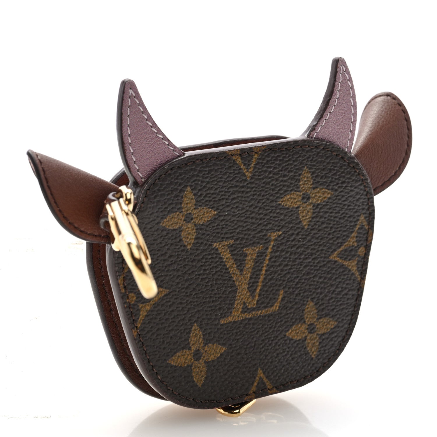 Louis Vuitton Monogram Calfskin LV Cow Pouch Bag Charm Brown 3 of 6