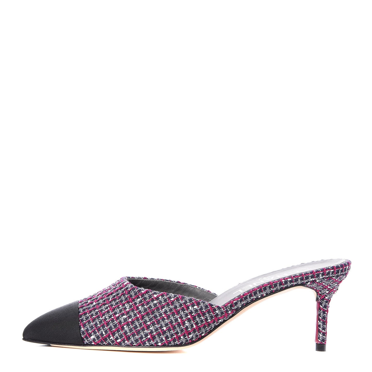 Tweed Grosgrain CC Mules 39 Purple Navy Grey Black