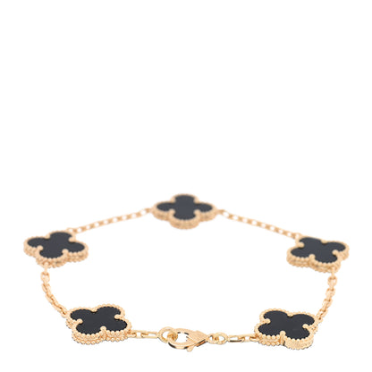 Van Cleef & Arpels 18K Yellow Gold Black Onyx 5 Motifs Vintage Alhambra Bracelet 2 of 4