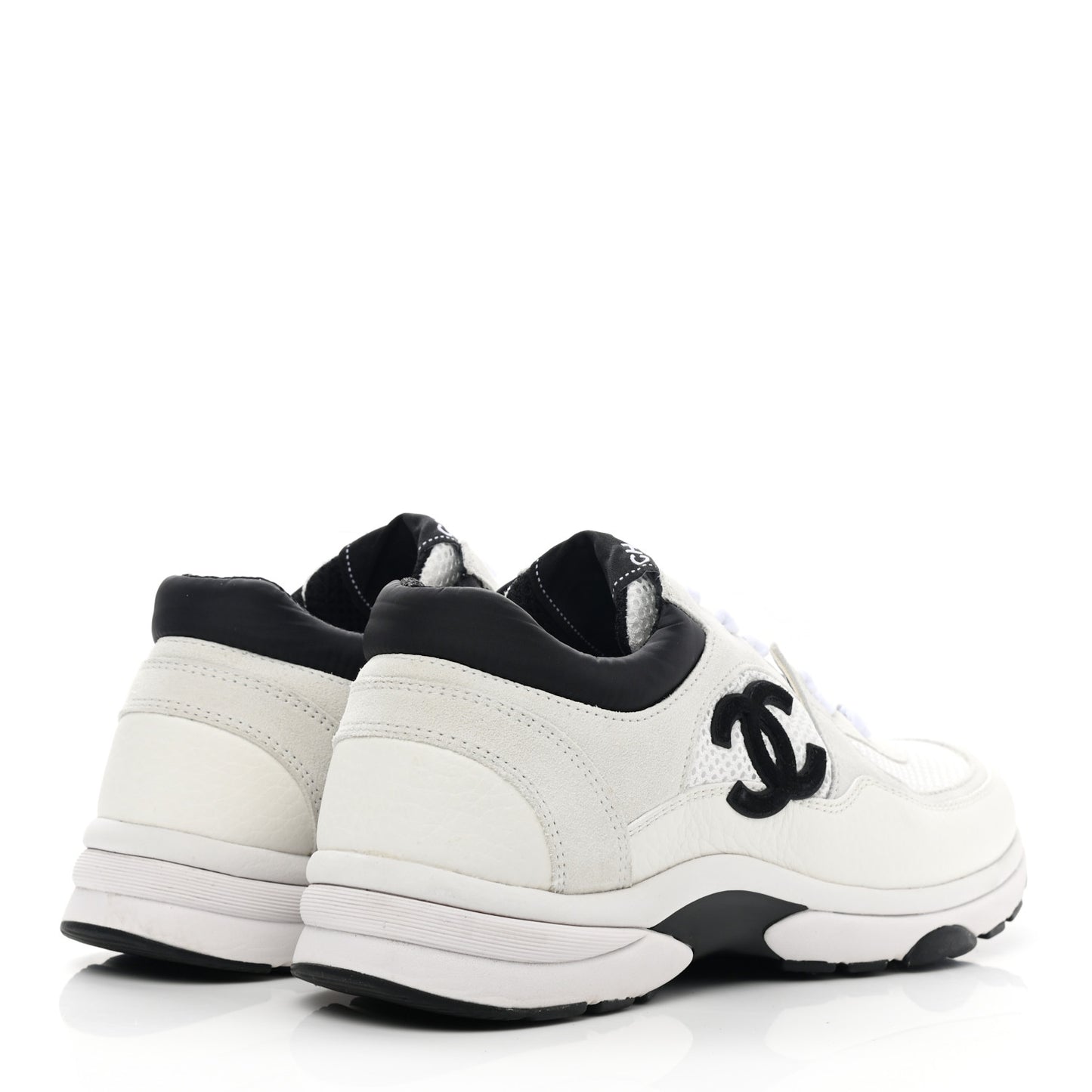 Mesh Suede Calfskin Grained Calfskin Womens CC Sneakers 37 White Black