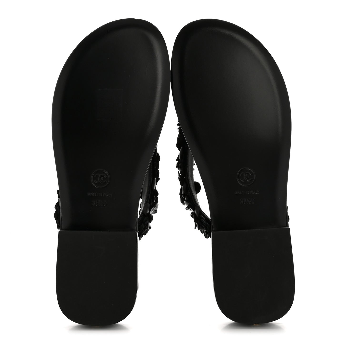 Lambskin Camellia Thong Sandals 38.5 Black