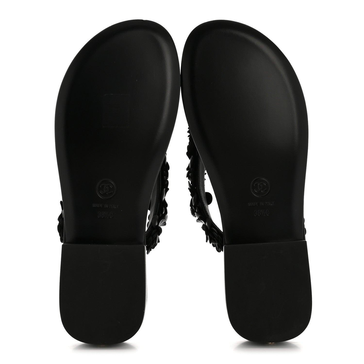 Chanel Lambskin Camellia Thong Sandals 38.5 Black 6 of 10