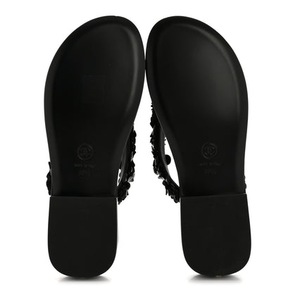 Chanel Lambskin Camellia Thong Sandals 38.5 Black 6 of 10