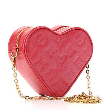Louis Vuitton Lambskin Embossed Monogram Fall In Love Sac Coeur Heart Chain Bag Lipstick Red 3 of 10