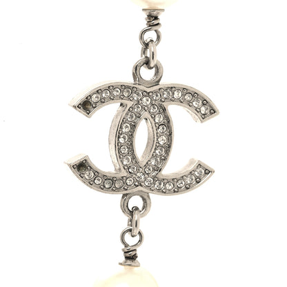 Chanel Graduated Pearl Crystal CC Long Necklace Silver 6 of 6