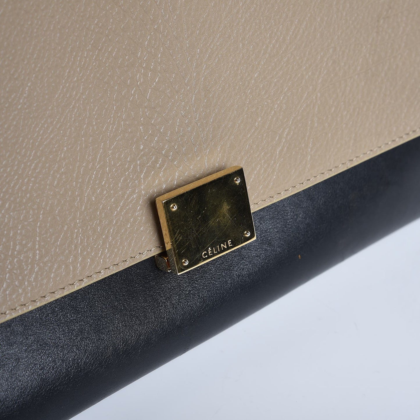 Calfskin Suede Medium Tri-color Trapeze Tri-color Sand