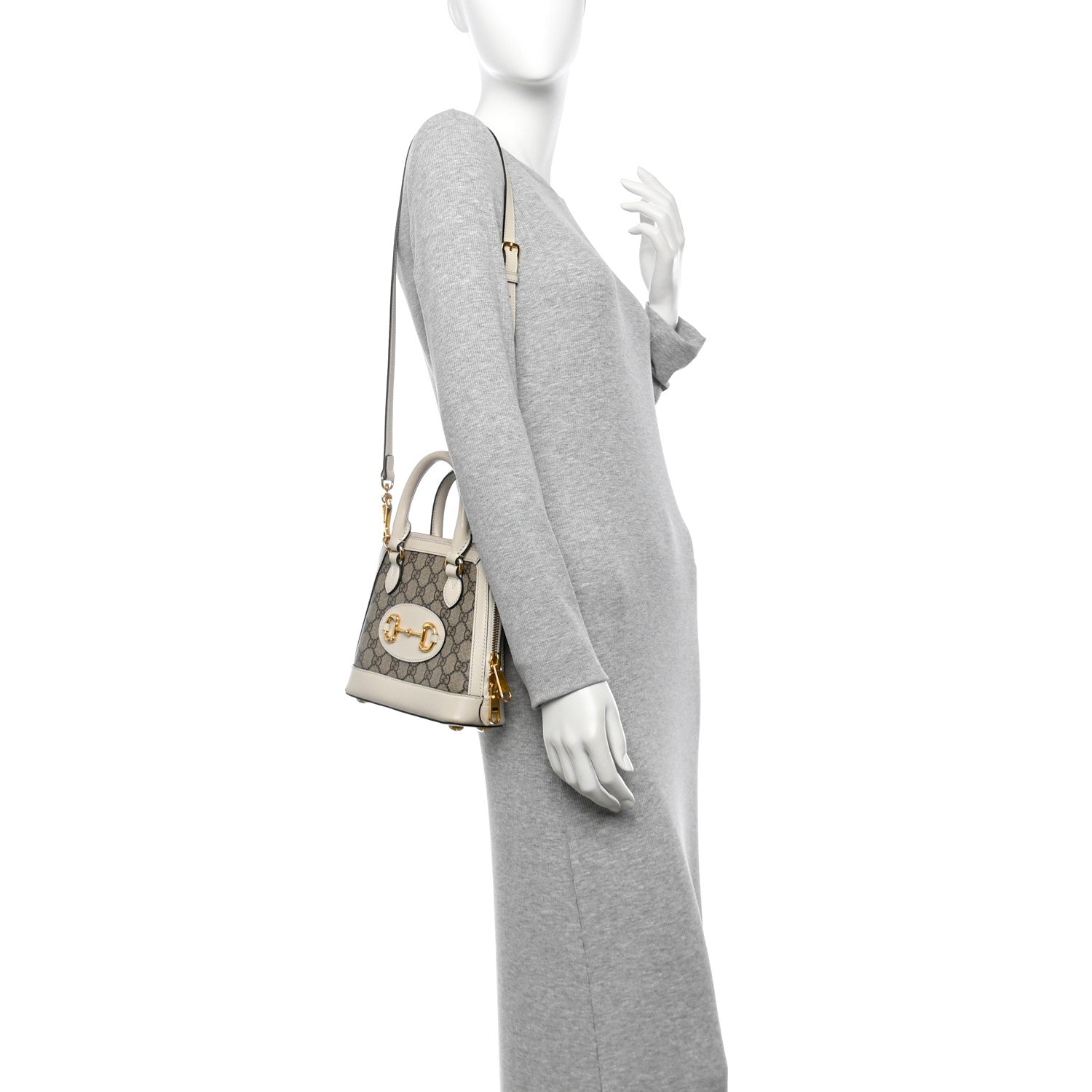 Gucci GG Supreme Monogram Azalea Calfskin Mini Horsebit 1955 Top Handle Bag Beige Ebony Mystic White 3 of 31