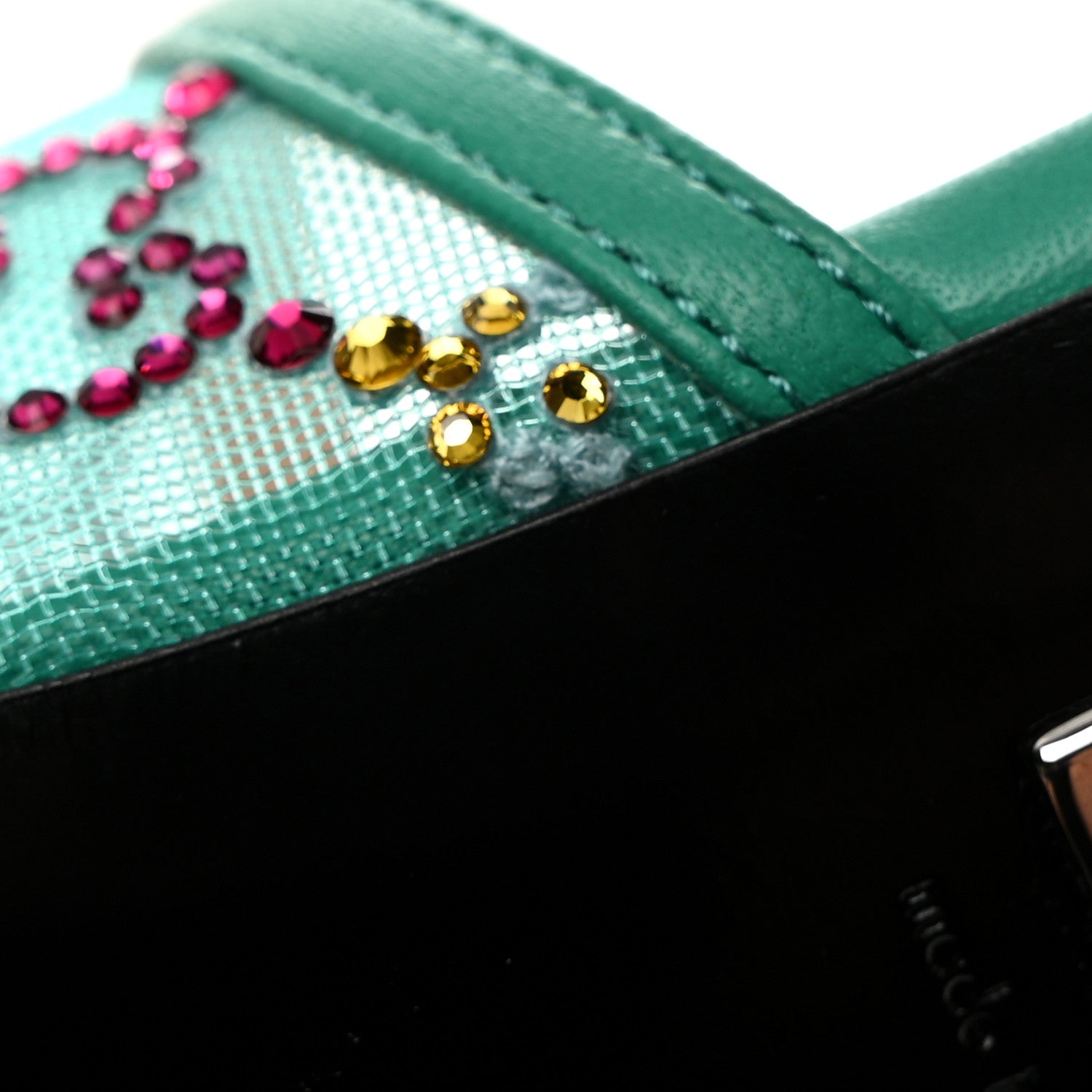 Gucci Tela Retino Nappa Crystal GG Monogram Square G 95mm Slide Sandals 39 Turquoise 9 of 11