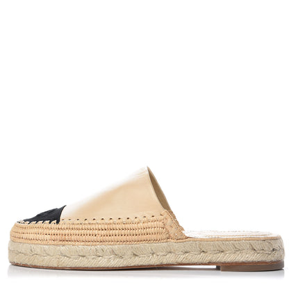Chanel Lambskin Grosgrain CC Espadrille Mules 40 Beige Black 1 of 10