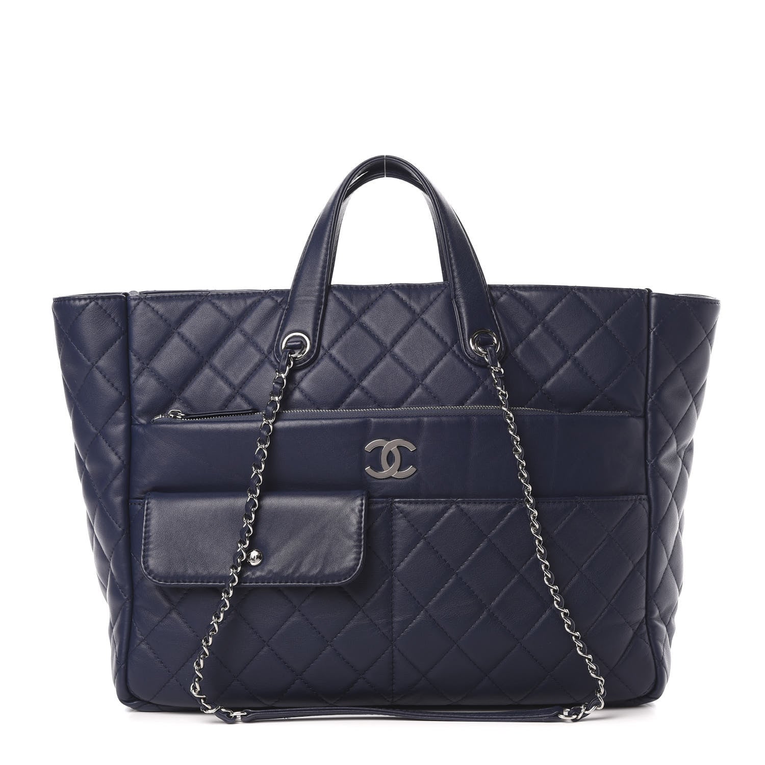 Chanel Calfskin Quilted Ultra Pocket Shopping Tote Navy 1 of 10