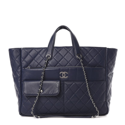 Chanel Calfskin Quilted Ultra Pocket Shopping Tote Navy 1 of 10