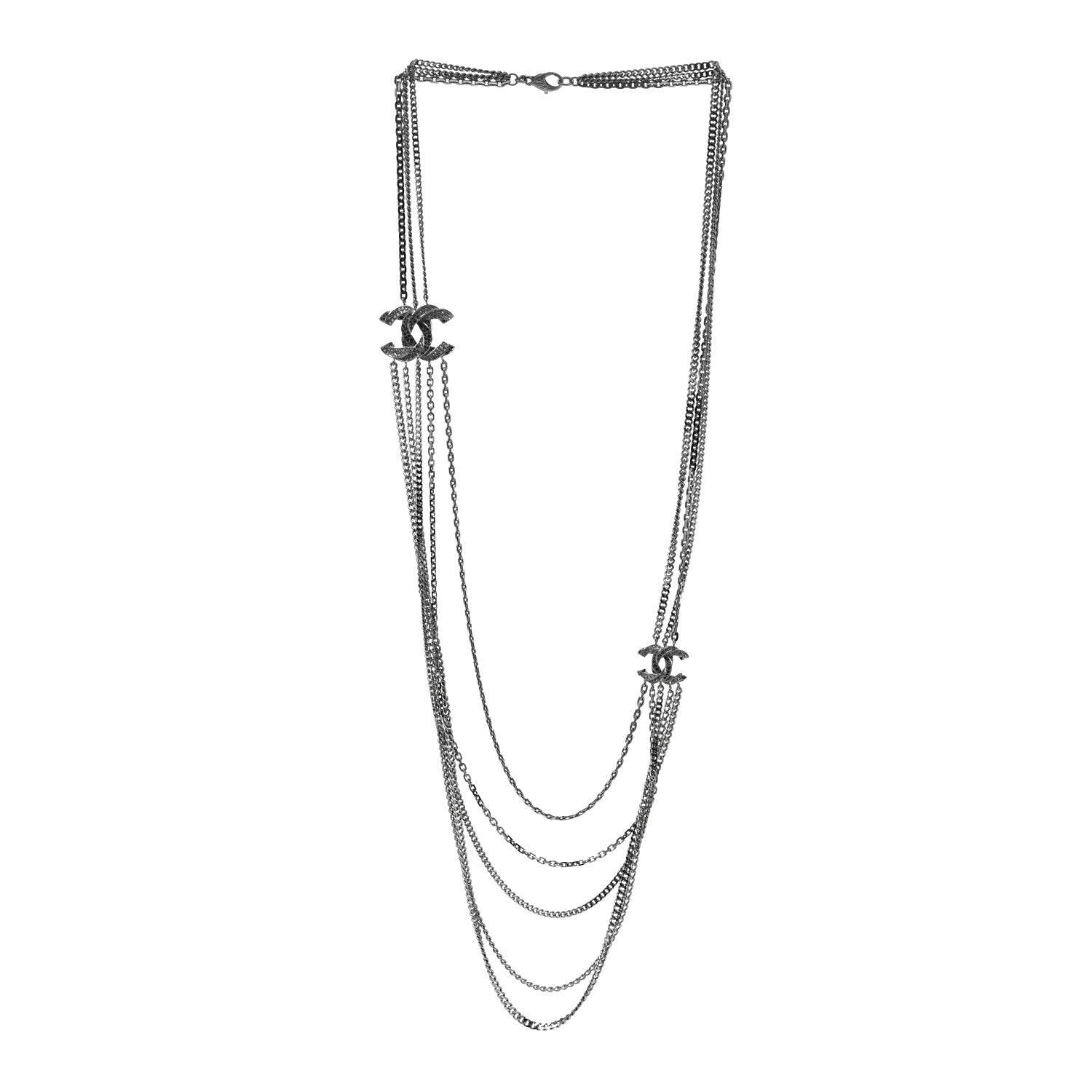 Chanel Crystal CC Multi Strand Chain Necklace Silver 2 of 5